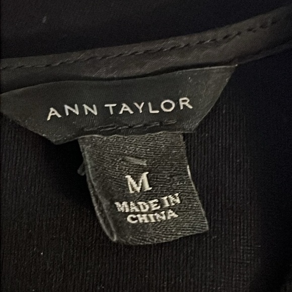 Ann Taylor textured fringe detailing sleeveless round neckline black top blouse - Picture 7 of 11